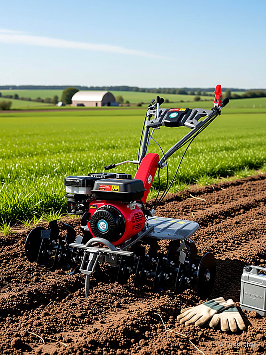 Power weeder tilling soil in a farm field